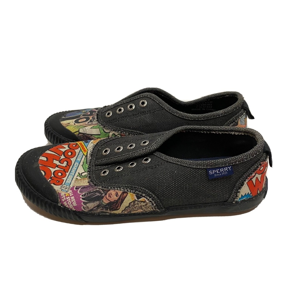 Paul Sperry‎ Doctor Who Comic Canvas Slip On Sneakers Black STS99303 Womens 6.5